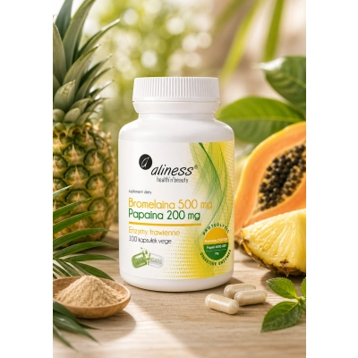 Bromelaina 500mg Papaina 100 kapsułek.