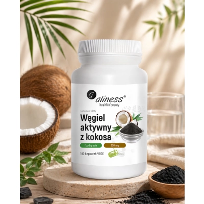 Węgiel aktywny z kokosa 300 mg x 100 kapsułek Vege